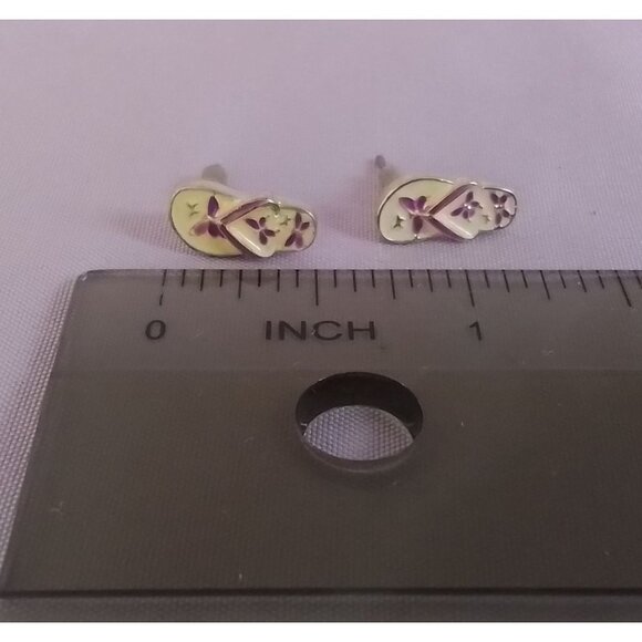 Vintage Enamel Butterfly Flip-Flop Stud Earrings - Picture 4 of 5